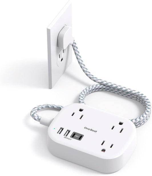 Cruise Essentials 2025,One Beat Travel Power Strip with USB C,Flat Plug Extension Cord with 3 Outlets 4 USB Ports(2 USB C),5 ft Desk Wall Outlet
