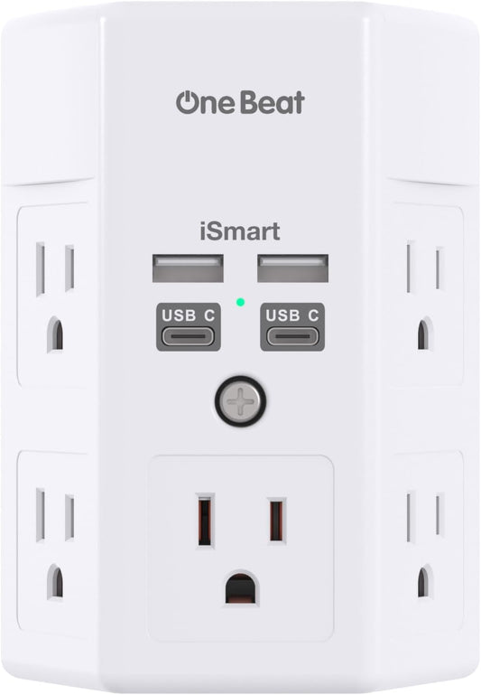 One Beat 1680J 3 Side Power Strip Multi Plug Expander, Surge Protector, 5 Outlets Extender, 4 USB Ports (USB C), Wall Mount Charger, Outlet Splitter