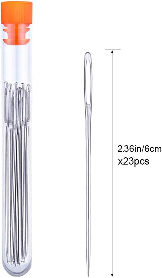 23 PCS Large Eye Sewing Needles, 2.36in Sewing Sharp Needles, Leather Embroidery Thread Needle, Stainless Steel Yarn Knitting Needle with a 3.3in