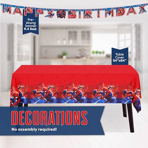 Spiderman Birthday Decorations | Spiderman Party Supplies | Serves 16 Guests | Marvel Superhero Spidey and His Amazing Friends | Table Cover, Spider