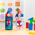 Zak Designs Marvel Spider-Man Sage Kids Water Bottle For School or Travel, 16oz Durable Plastic Water Bottle With Straw, Handle, and Leak-Proof Spout