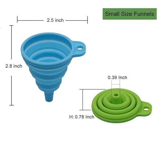 KongNai Kitchen Funnel Set 4 Pack, Small and Large, Kitchen Gadgets Accessories Foldable Silicone Collapsible Funnels for Filling Water Bottle Liquid