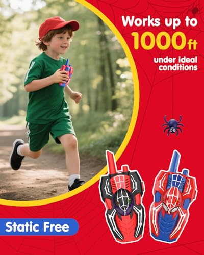 Spider Hero Walkie Talkies for Kids – 2 Pack Indoor & Outdoor Toys for Boys Ages 3-8, Birthday Gift for Children, Fun Two-Way Radios for Playtime