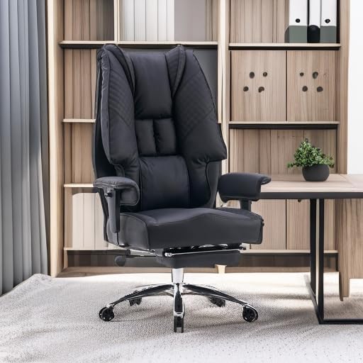 Big and Tall Office Chair 400lbs Wide Seat, Leather High Back Executive Office Chair with Foot Rest, Ergonomic Chairs Lumbar Support for Lower Back
