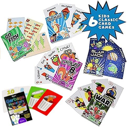 Regal Games Card Games for Kids - Go Fish, Crazy 8's, Old Maid, Slap Jack, Garbage Monster, War - Simple & Fun Classic Family Table Games - Games May