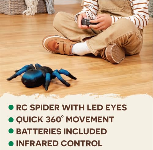 Terra by Battat – Remote Control Tarantula for Kids with LED Eyes – Realistic Spider Toy with Moving Legs, Fast Speed & 360° Spin – Blue RC Animal