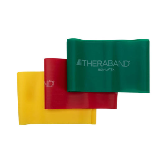 THERABAND Resistance Bands Set, Beginner Kit, Yellow, Red, Green, Non-Latex Elastic Bands for Exercise & Physical Therapy, Strength Training Bands