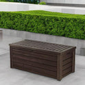 Keter Westwood 150 Gallon Deck Box Organizer, Doubles as 2-Person Bench Seat, Brown – Large Resin Outdoor Storage and Seating with Lockable Lid for