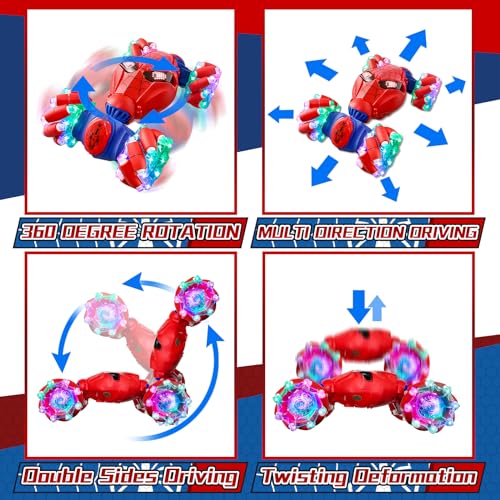 S-pider Rc Gesture Sensing Stunt Car Toys for Boys 3-14 Years Old, Drift Hand Control Remote Control Cars with Light & Music, 360°Rotation Double