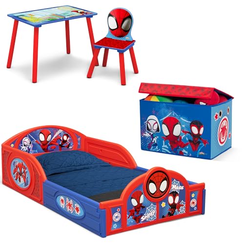 Delta Children - Marvel Spidey and His Amazing Friends 4-Piece Toddler Room-in-a-Box Set – Includes Sleep and Play Toddler Bed, Table, 1 Chair and