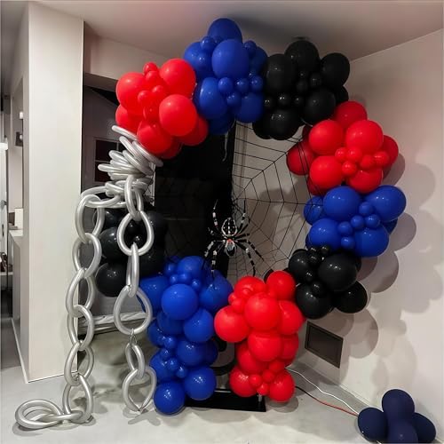 Red Blue Black Balloons, 12 Inch Royal Blue Red Confetti Latex Balloon with Black Helium Balloon Kit for Boys Spider Cool Man Halooween Theme
