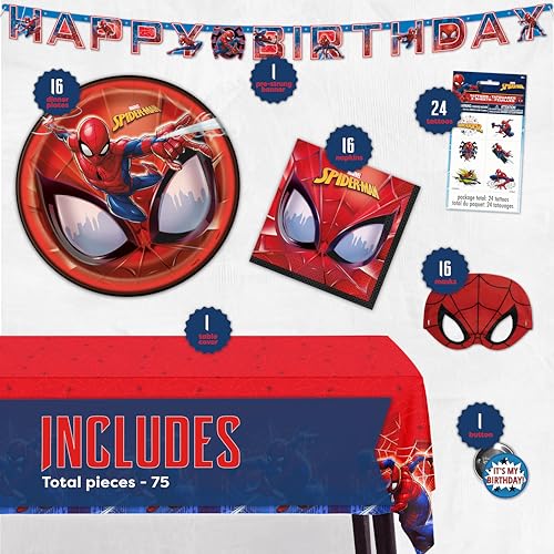 Spiderman Birthday Decorations | Spiderman Party Supplies | Serves 16 Guests | Marvel Superhero Spidey and His Amazing Friends | Table Cover, Spider