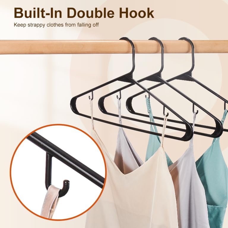 HOUSE DAY Black Plastic Hangers 60 Pack, Clothes Hangers with Non Slip Hooks, Durable & Space Saving Coat Hanger, Light-Weight Clothing Hanger