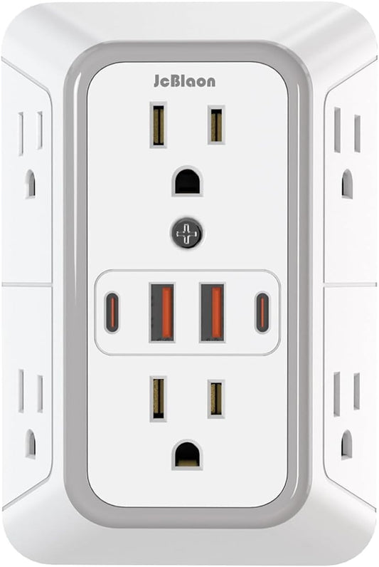 Outlet Extender Surge Protector - 6 Outlet Splitter with 4 USB Ports (2 USB C), Multiple Plug Expander Wall Charger, 3 Sided Multi Plug Wall Adapter