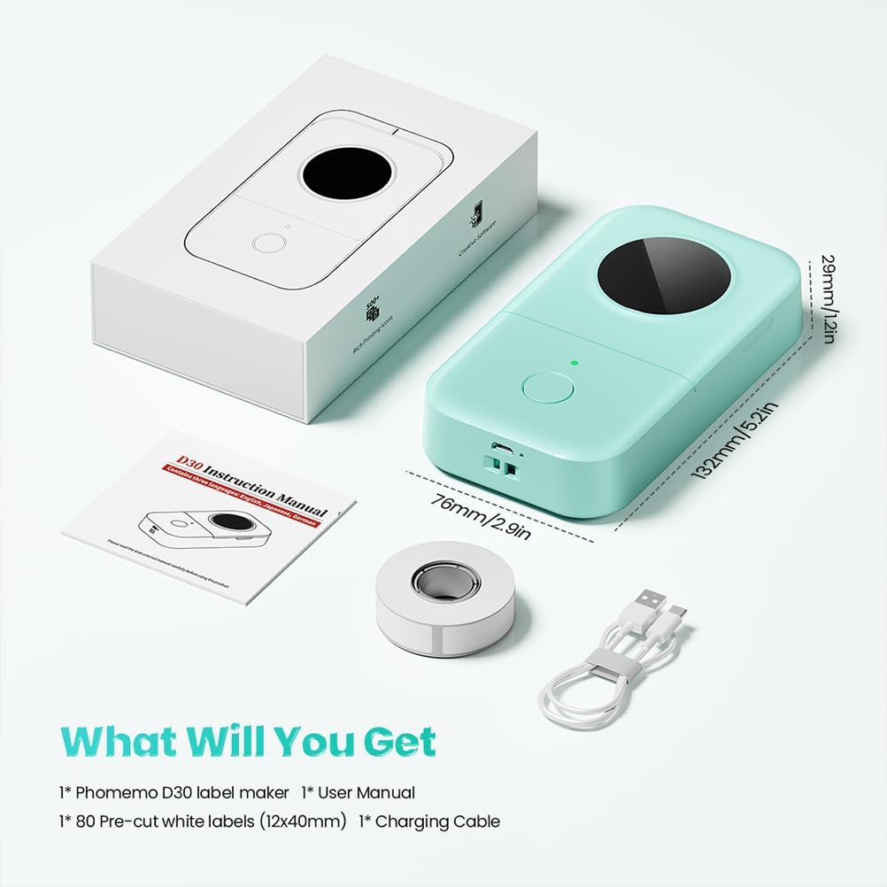 Phomemo Label Maker, D30 Portable Bluetooth Mini Label Printer Machine, Smartphone Handheld Thermal Sticker Small Labeler Multiple Templates Fonts