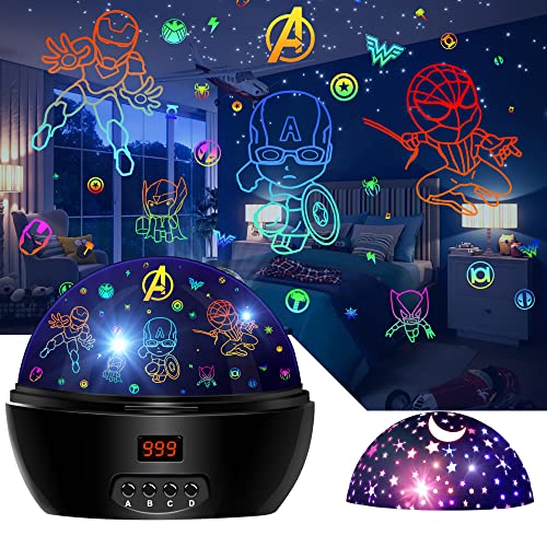 MOKOQI Kid Light Projector Superhero Toys for Boys 5-7 Avengers Night Light Projector with Timer for Kids Room, 360 Degree Rotation Toddler