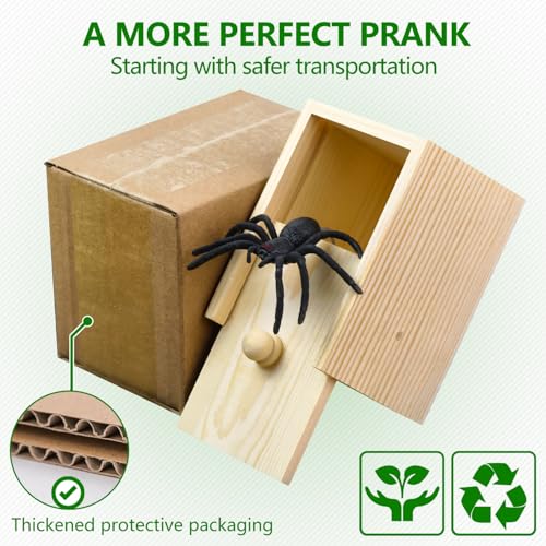 PARNIXS Surprise Spider Prank Box，Handcrafted Spider in a Box Stocking Stuffers,New Year's Surprise Toy and Gag Gift Practical Joke for Adults Men