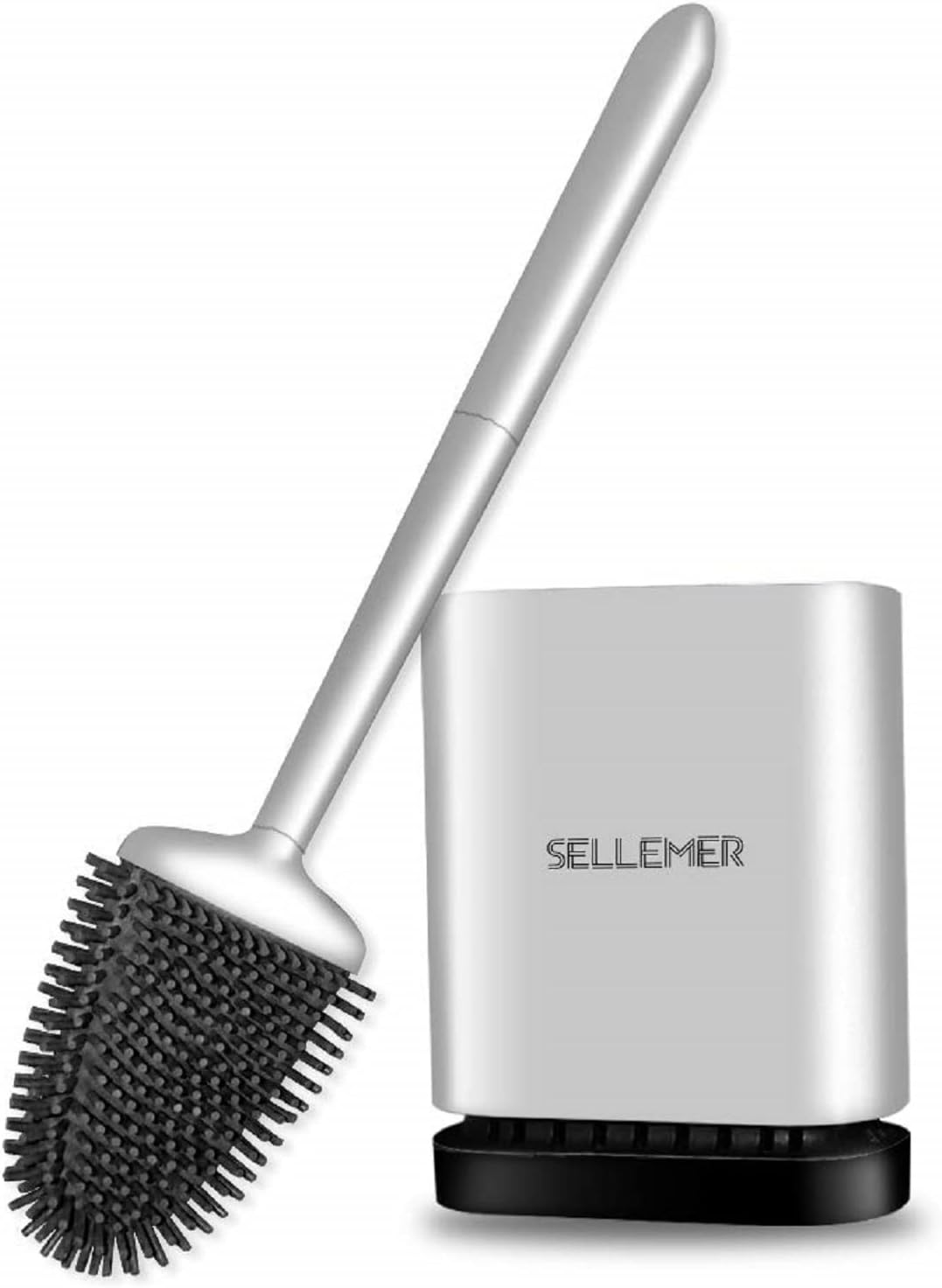 Sellemer Toilet Brush and Holder Set - Flexible Toilet Bowl Brush Head with Silicone Bristles, Compact Size for Storage and Organization, Ventilation