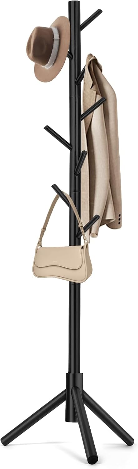 Coat Rack, Freestanding Coat Rack with 8 Hooks and 3 Adjustable Size Tree Coat Racks for Bedroom, Hallway, Entrance, Office, for Hats, Coats