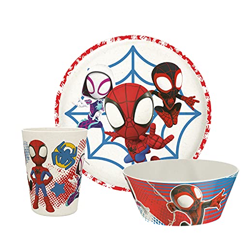 Zak Designs Marvel Spider-Man Dinnerware Set for Kids Includes 8" Plate, 6" Bowl, and 10oz Tumbler, Durable and Sustainable Melamine Bamboo Material