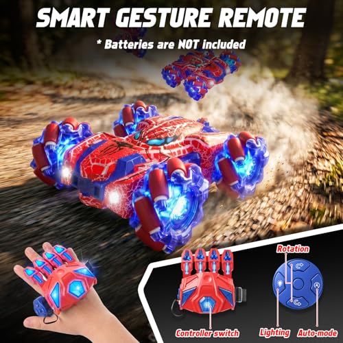 Spider Gesture Sensing Remote Control Car, Double Sided RC Cars with Full-Body Light, 2.4GHz Hand Controlled Rechargeable RC Stunt Car Toys Birthday