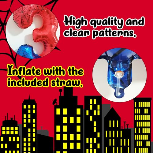 40 Inch Giant Spider Theme Number Foil Balloons - Large Number 3 Balloons for Kids' Birthday Anniversary Party Decorations Supplies (Numbers 0-9
