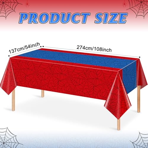 3Pcs Spider Web Themed Birthday Party Tablecloths Decorations,Red Blue Hero Plastic Table Cover Disposable Rectangle Table Cloth for Baby Shower Kids