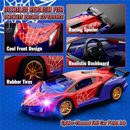 ZIROKAY Spider Remote Control Car with Multi-Color Flash Lights, Drift RC Cars, Spider Toys Gifts for 3 4 5 6 7 8 9 10 Year Old Boys Age 3-4 4-6 6-8
