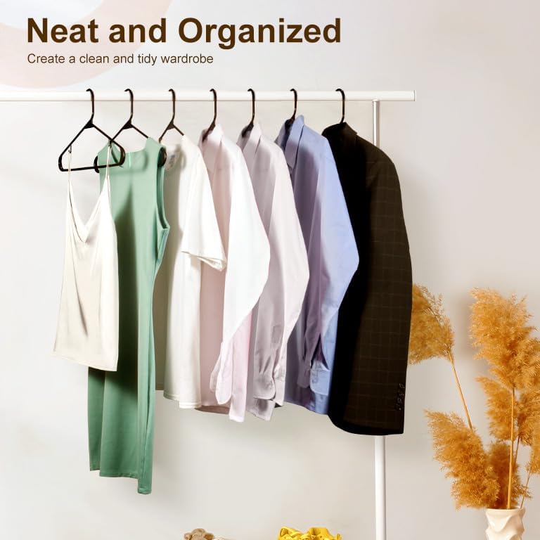 HOUSE DAY Black Plastic Hangers 60 Pack, Clothes Hangers with Non Slip Hooks, Durable & Space Saving Coat Hanger, Light-Weight Clothing Hanger