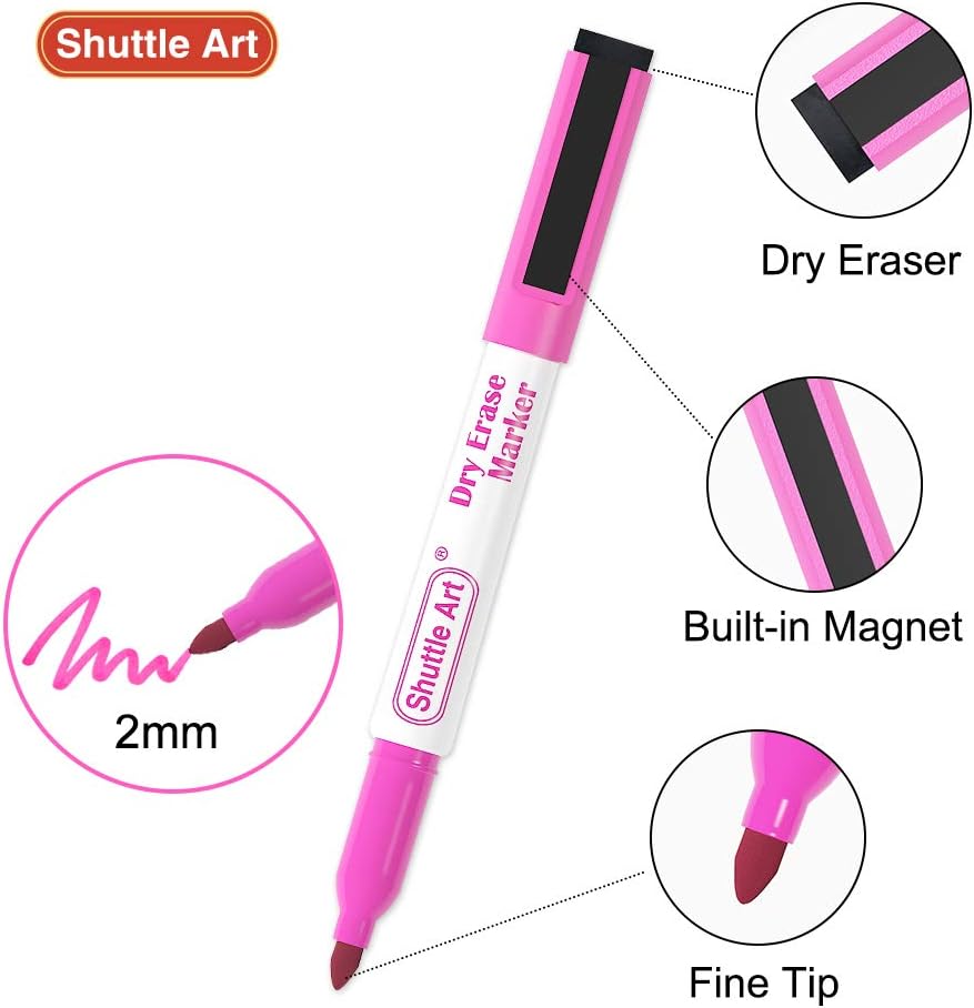 Shuttle Art Magnetic Whiteboard Markers, 20 Pieces Fine Tip and Eraser, Dry Erase Whiteboard Markers, for Writing on Whiteboards, Weekly Planner