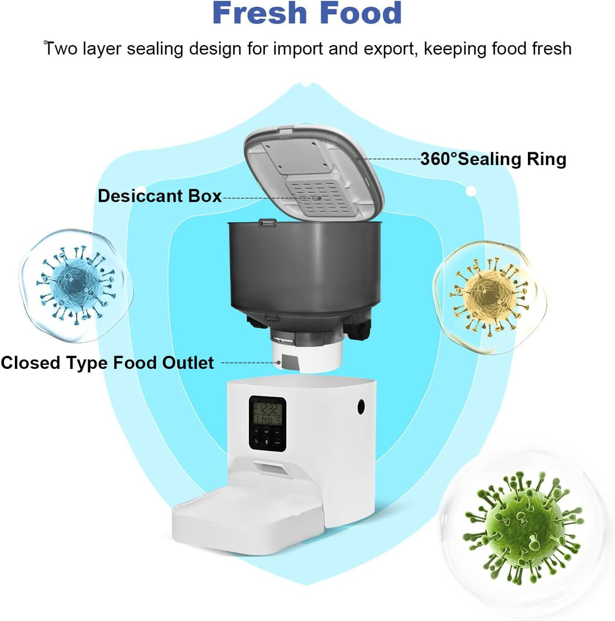 Automatic Cat Feeder, 4L Cat Food Dispenser with 10s Voice Recorder, Pet Feeder up to 8 Meals per Day, Timed Dog Feeder with Dry Food Sealed Ring