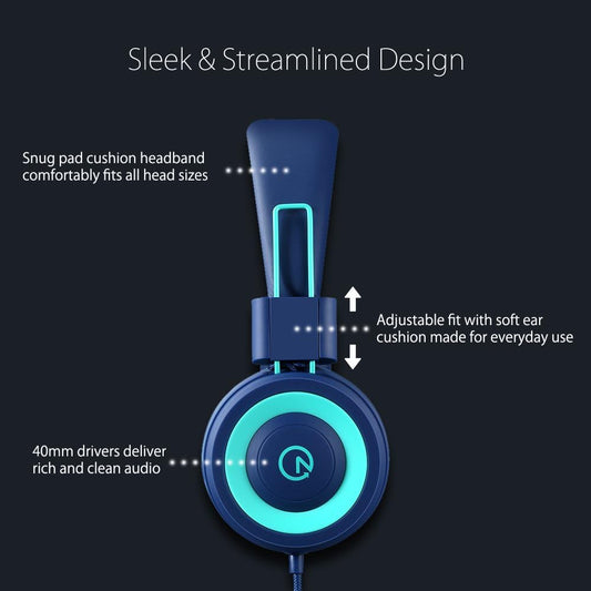 Kids Headphones - noot products K11 Foldable Stereo Tangle-Free 3.5mm Jack Wired Cord On-Ear Headset for