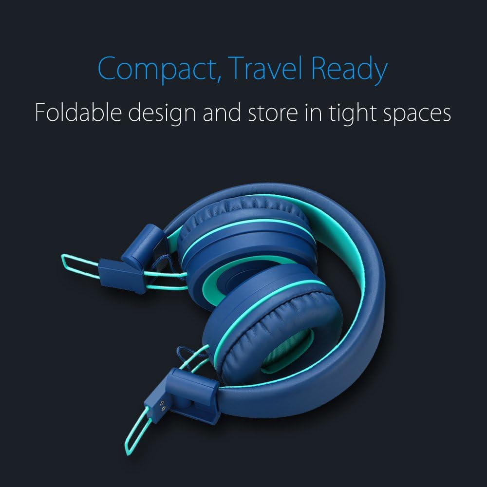 Kids Headphones - noot products K11 Foldable Stereo Tangle-Free 3.5mm Jack Wired Cord On-Ear Headset for