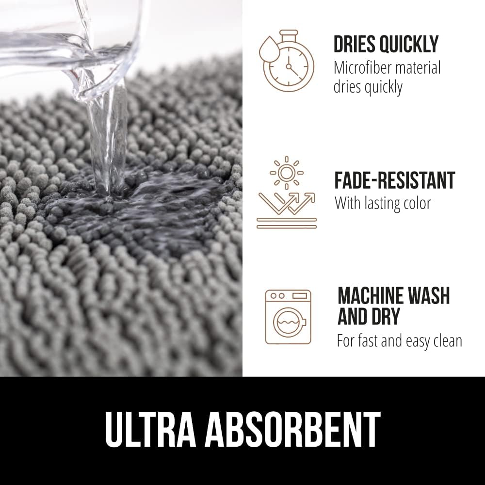 GORILLA GRIP Bath Rug Mat, Thick Soft Absorbent Chenille, Quick Dry Microfiber Mats, Rubber Backing Washable Shower Floor Rugs, Bathmat Runner, US