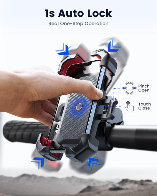 JOYROOM Motorcycle Phone Mount, [1s Auto Lock][100mph Military Anti-Shake] Bike Phone Holder for Bicycle, [10s Quick Install] Handlebar Phone Mount
