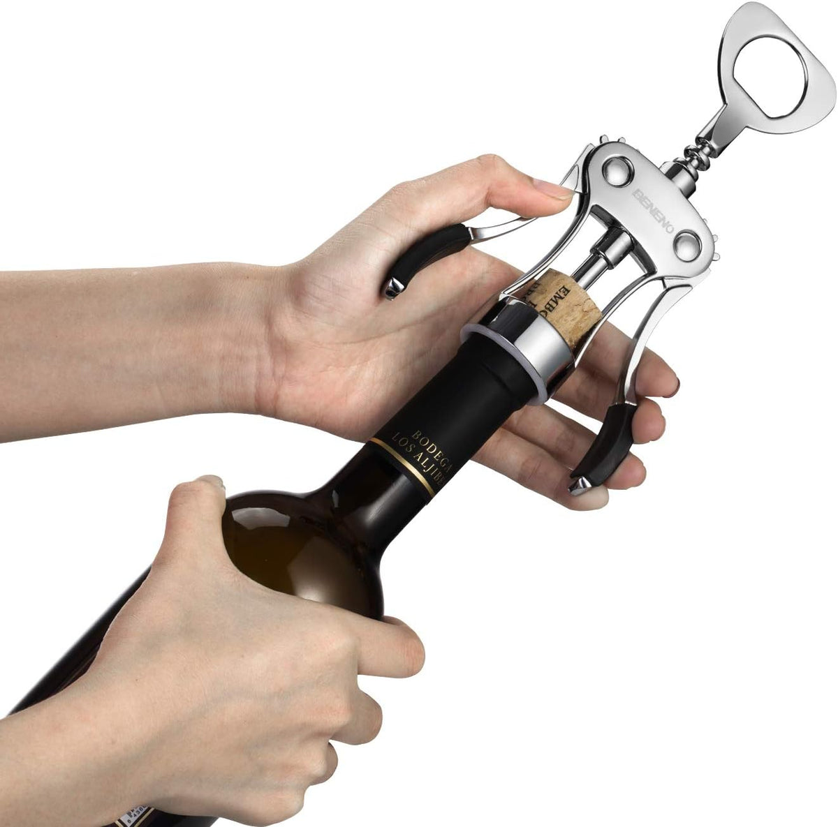 Beneno Wine Opener, Zinc Alloy Premium Wing Corkscrew with Multifunctional Bottles Opener, Sharp Wine Corkscrew with Ergonomic Non-Slip Wing Handle