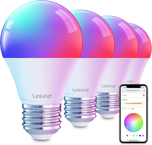 Linkind Smart Light Bulbs, Smart Bulb That Work with Alexa & Google Home, LED Light Bulbs Color Changing, 104 Preset Scene, Music Sync, A19 E26