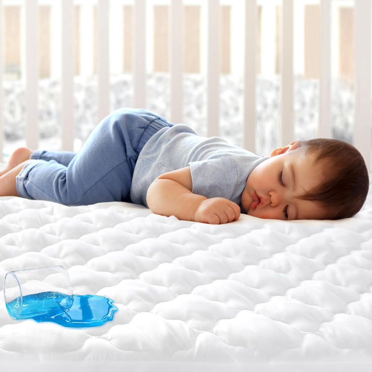 Crib Mattress Protector Sheets Fitted Waterproof Crib Mattress Pad Cover, Noiseless & Machine Wash 100% Absorbent Crib/Toddler Mattress Protector