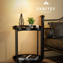 EKNITEY 2 Tier End Table - Metal Side Table Waterproof Small Sofa Coffee Side Tables Bedroom Indoor Outdoor with Removable Tray for Living Room