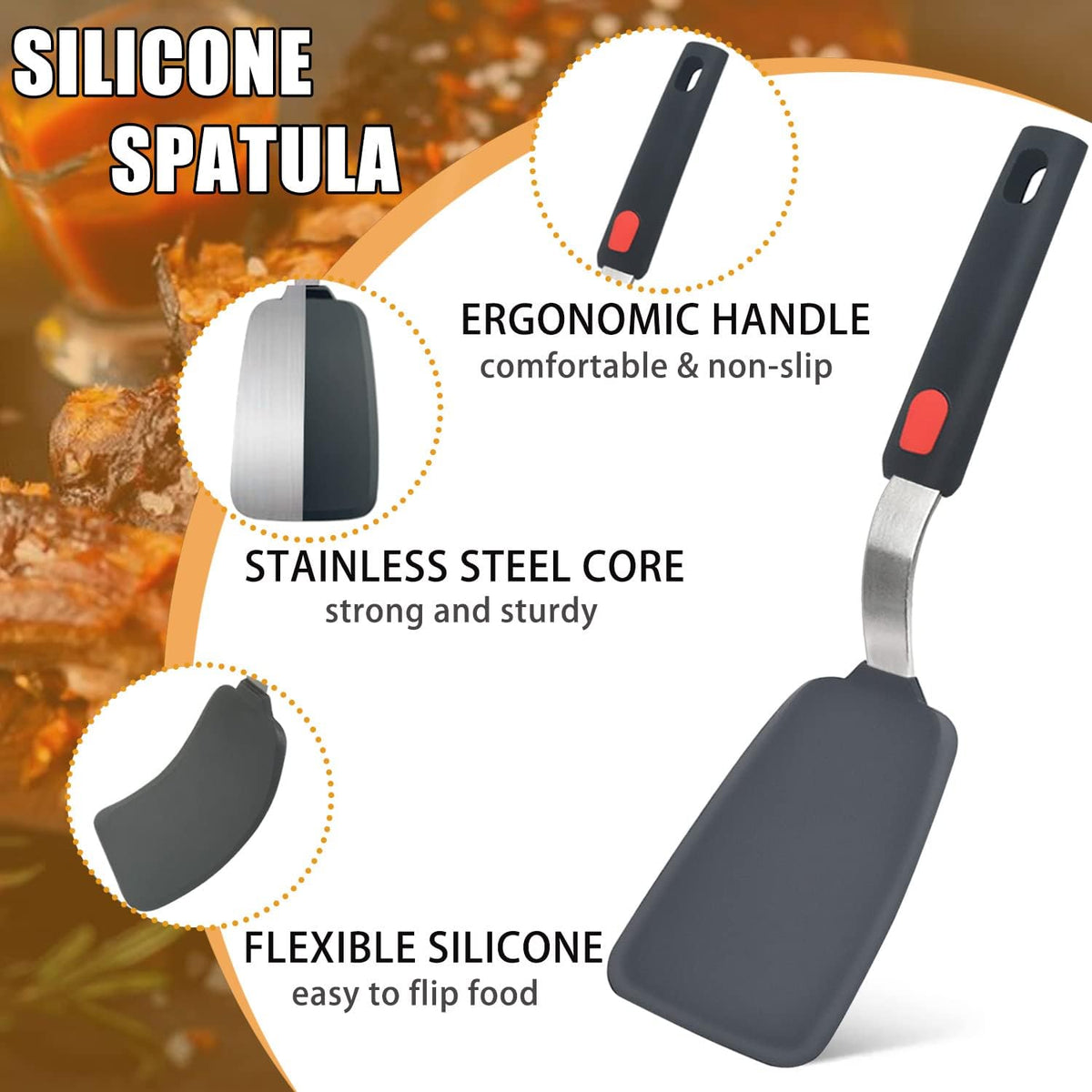 Silicone Spatula Turner Set of 3, Beijiyi 600°F Heat Resistant Cooking Spatulas for Nonstick Cookware, Large Flexible Kitchen Utensils BPA Free
