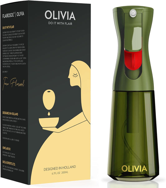 FLAIROSOL OLIVIA Oil Sprayer for Cooking, 200ml Glass Olive Oil Sprayer, Continuous Cooking Spray with Portion Control, Oil Dispenser for Kitchen