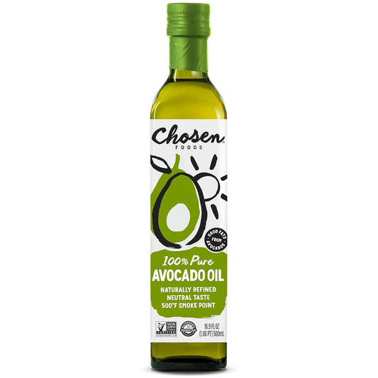 Chosen Foods Avocado Oil, 16.9 Fl Oz - All Purpose Cooking Oil made from 100% Pure Avocados - Non-GMO, Gluten-Free, Keto Friendly, Glyphosate Free