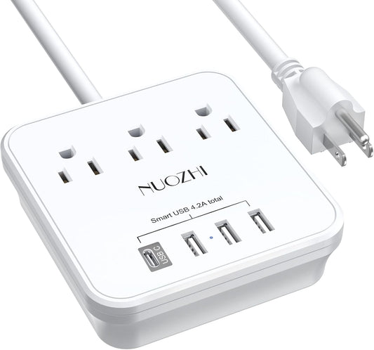 Cruise Essentials, NUOZHI 6 Ft Power Strip with 3 Outlets and 4 USB Ports(1 USB C), Non Surge Protector for Cruise Ship, Travel, Home Office, ETL