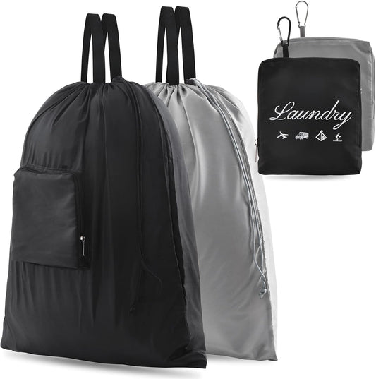 2 Pcs JHX Travel Laundry Bags, Dirty Clothes Organizer【Upgraded】with Handles and Aluminum Carabiner for Travel, Camp, Fitness, and Students
