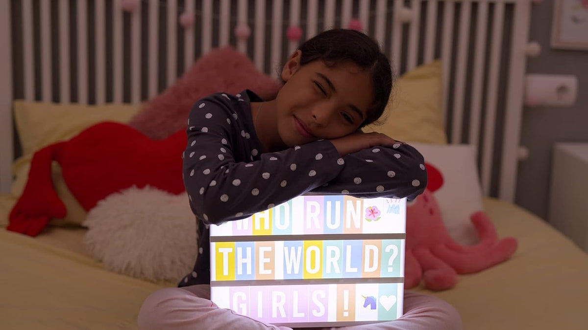 BONNYCO Pink Cinema Light Box with 400 Letters, Emojis, 2 Markers. Led Light Box Home Office and Room Decor, Cinema Led Sign Letters Board. Gifts