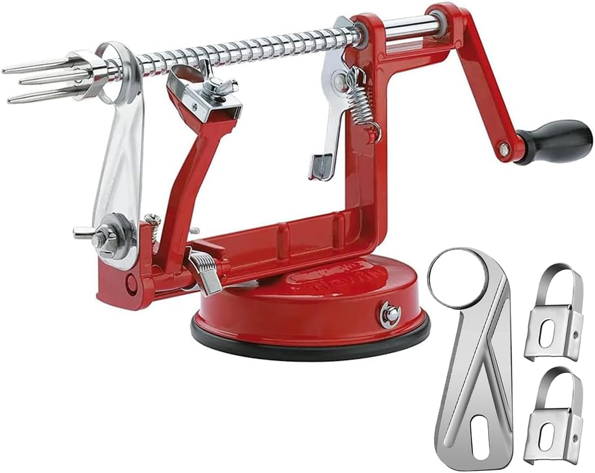 Apple Peeler Corer, Long lasting Chrome Cast Magnesium Alloy Apple Peeler Slicer Corer with Stainless Steel Blades and Powerful Suction Base for