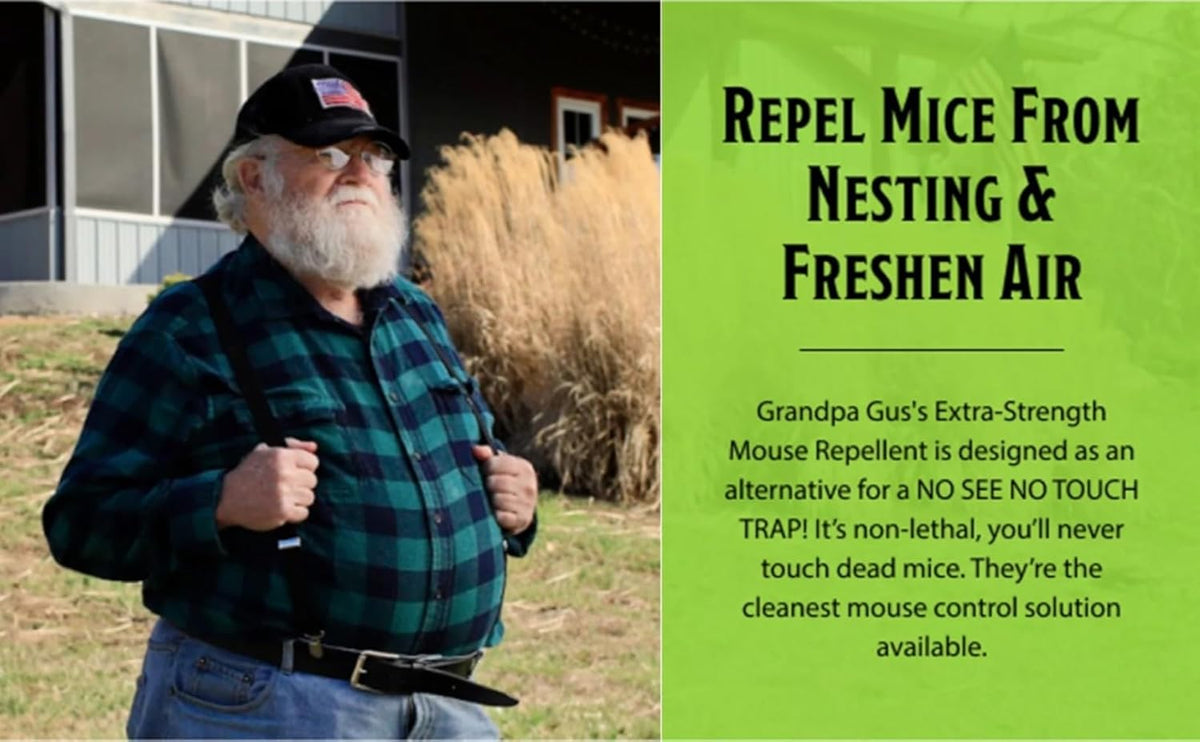 Grandpa Gus’s Extra-Strength Mouse Repellent Pouches, Peppermint & Cinnamon Oil, Natural Rodent Deterrent Control for Garage, RV, Car, Basement