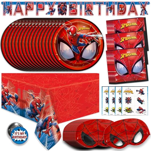 Spiderman Birthday Decorations | Spiderman Party Supplies | Serves 16 Guests | Marvel Superhero Spidey and His Amazing Friends | Table Cover, Spider