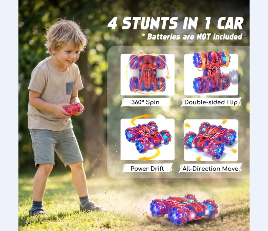 Spider Gesture Sensing Remote Control Car, Double Sided RC Cars with Full-Body Light, 2.4GHz Hand Controlled Rechargeable RC Stunt Car Toys Birthday