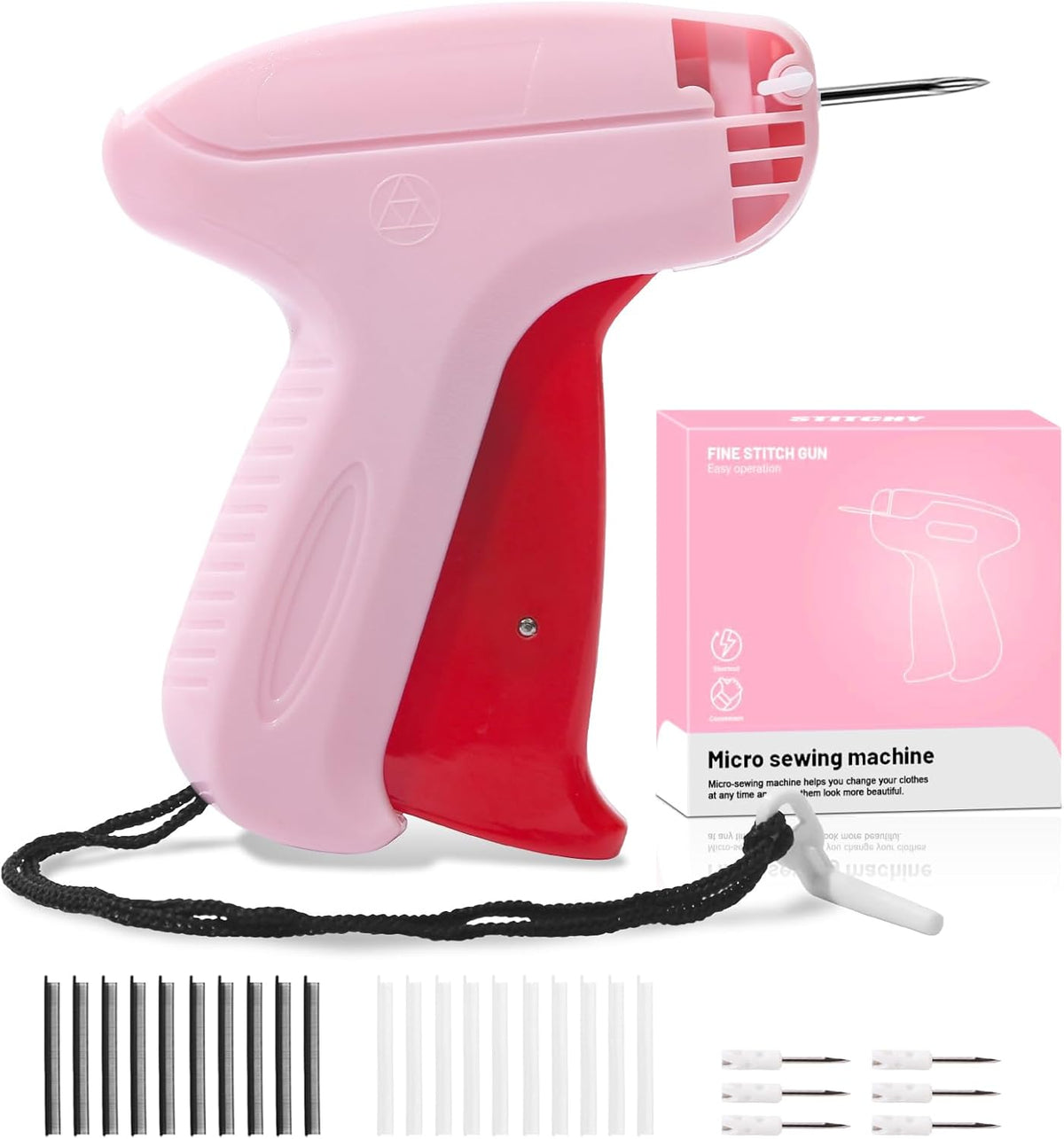 Stitch Gun with 6 Fine Needles,4000 Pcs Micro Fasteners(2000 White & 2000 Black).Quick Clothing Fixer Stitch Gun for Clothes Quick Stitchy Sewing Gun